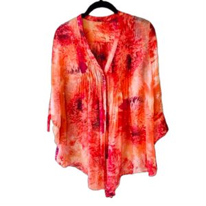 Gibson 100% Silk Floral Print Flyaway Top